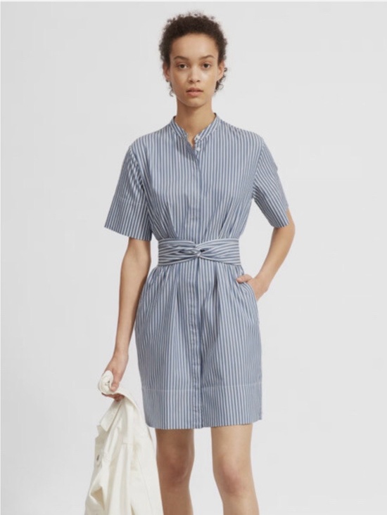 Everlane Dresses & Skirts - Everlane Blue & White Striped Collarless Cotton Belted Shirtdress - Size 2